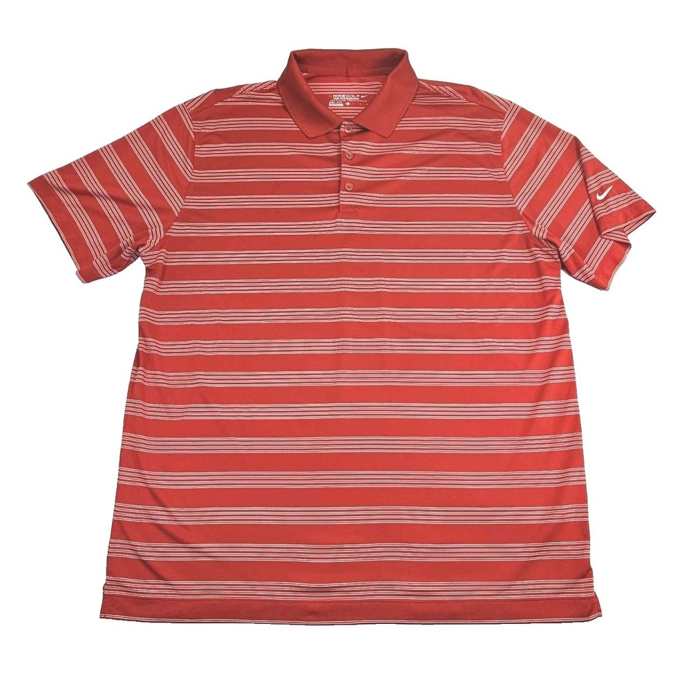 Nike Golf Polo Mens XL Tour Performance Dri Fit Red White Horizontal Striped